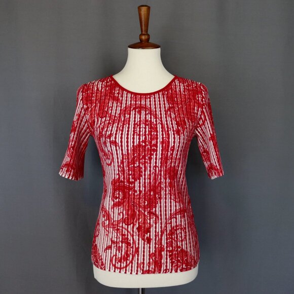Etro 44 / 8 / Medium Red & White Paisley Short Sleeve Top - Picture 3 of 11